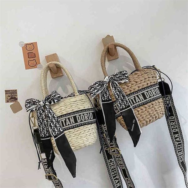 

woven bucket bag summer new silk scarf beach women's large capacity portable one shoulder women's purses luxury sale