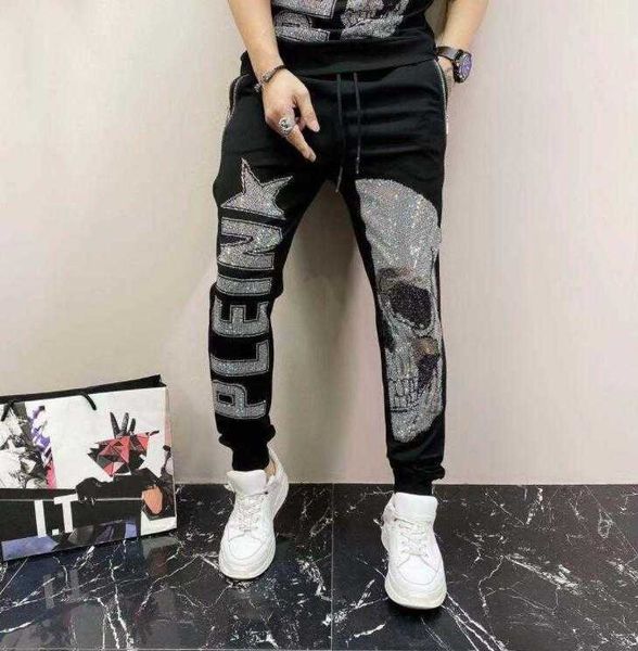 

men's pants rhinestones thin design men's sportswear pants men casual brand fashion sweatpants 2021 new t220928, Black