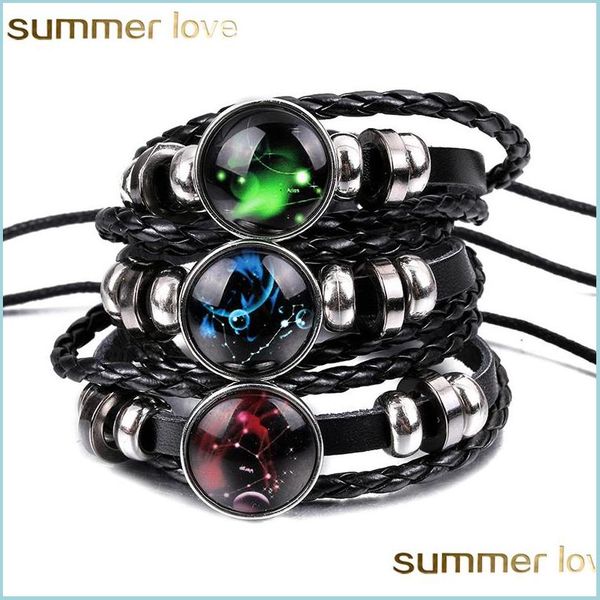 

other bracelets new arrival 12 constellations luminous bracelet punk black leather zodiac bracelets alloy bead snap buttons charm je dhnmy, Golden;silver