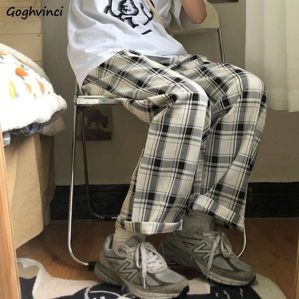 

womens pants capris women wide leg trousers high waist plaid ulzzang chic retro allmatch students basic classic streetwear baggy simple cozy, Black;white