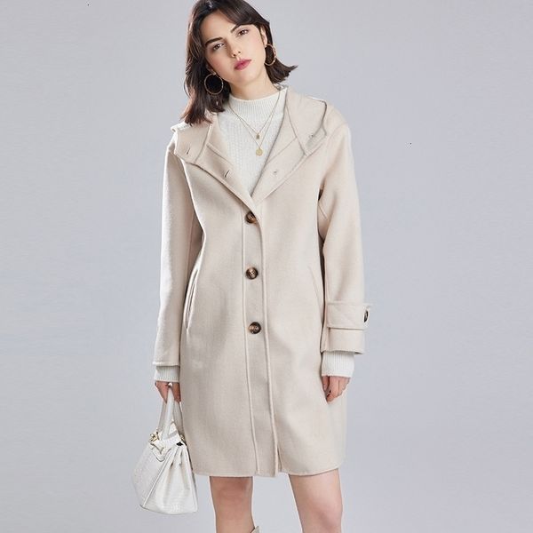 

women's wool blends lcyl all season 100 cashmere women coat 221118, Black