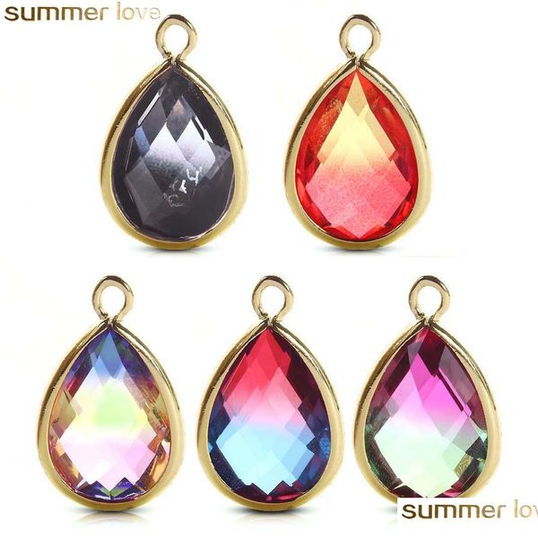 

charms trendy crystal waterdrop charms for necklace bracelet jewelry making gradient candy colors handcraft beads charm diy accessor dhi62, Bronze;silver