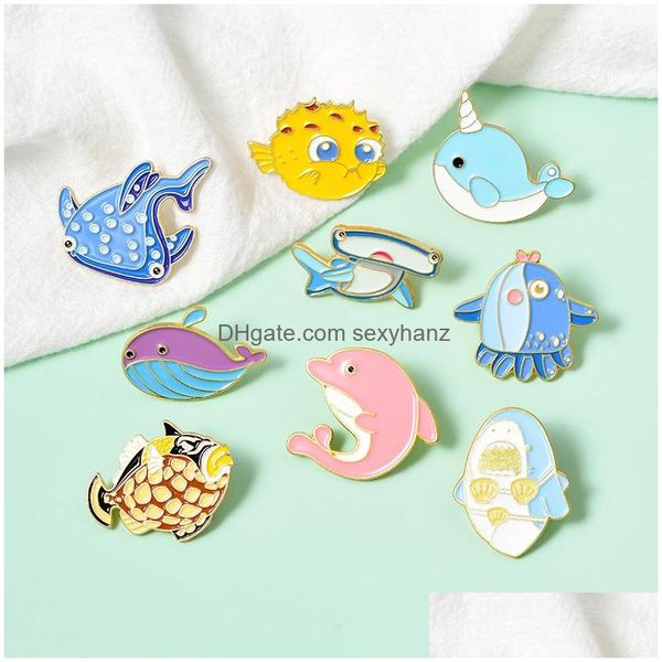 

pins brooches creative cartoon underwater animals brooches set 9pcs dolphin clown fish enamel paint badges for girls alloy pin deni dhufq, Gray