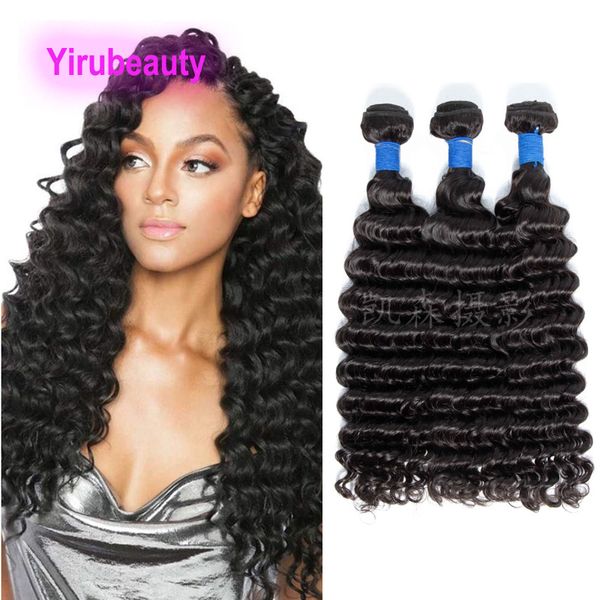 

deep wave malaysian human hair extensions double wefts loose deep 3 bundles 12a yirubeauty weaves 10-30inch natural color, Black