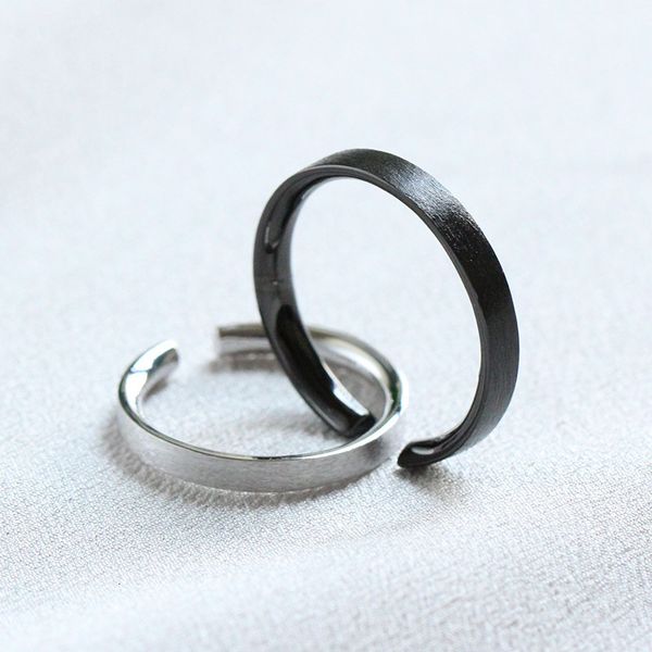 

solitaire ring 925 sterling silver simple hairline finish love resizable lovers' couple boyfrid girlfriend gift 221118, Golden;silver