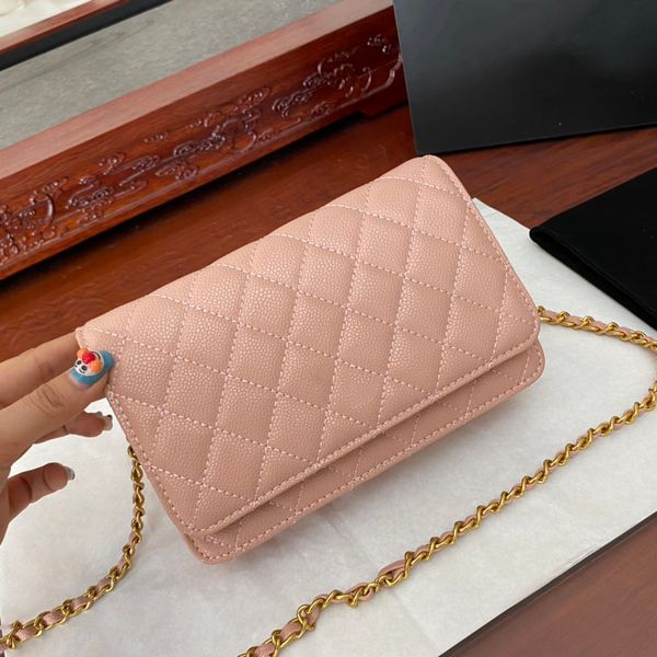 

womens woc wallet bags classic mini flap caviar leather quilted calfskin card holder gold metal hardware matelasse chain crossbody shoulder, Red;black