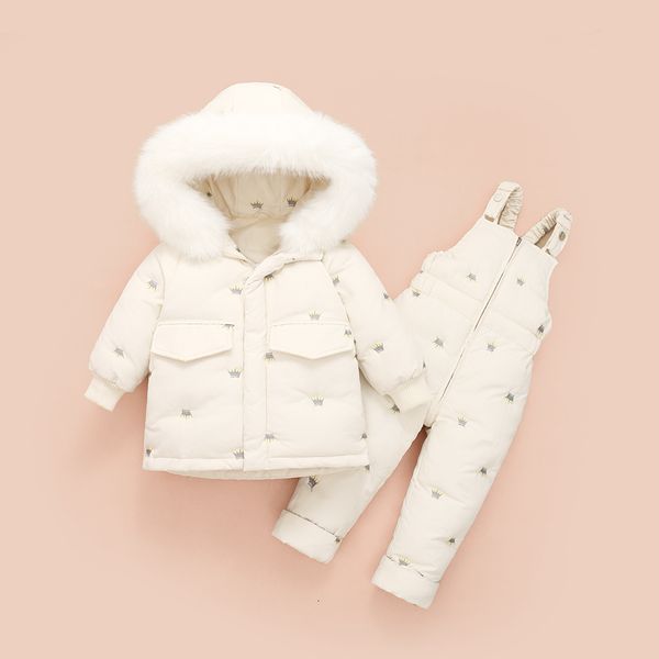 

clothing sets children down coat jacket jumpsuit kids toddler girl boy clothes 2pcs winter outfit suit warm baby overalls 221118, White