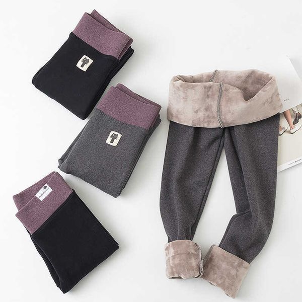 

women's leggings thicken fleece cotton leggings women workout korean slim high waist winter warm pants patchwork fitness sports velvet, Black