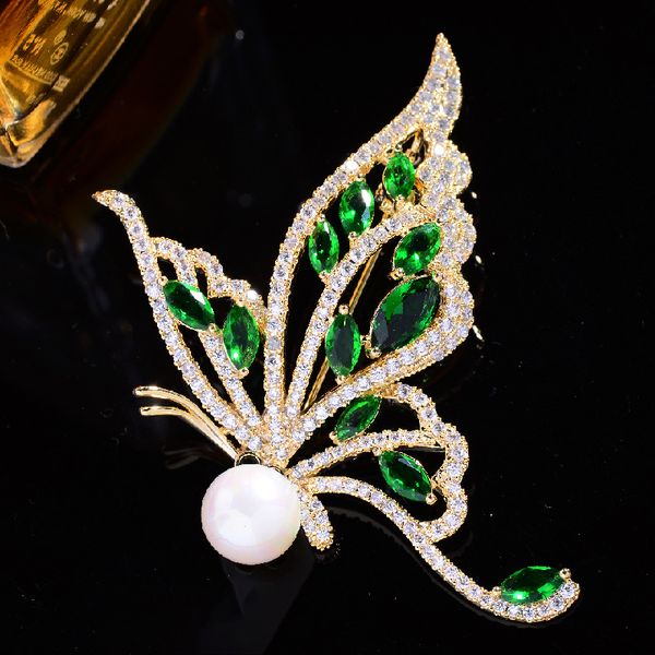 

pins brooches cute pearl butterfly brooch luxury cubic zirconia elegant temperament pin sweater cardigan brooches for women year gift 221118, Gray
