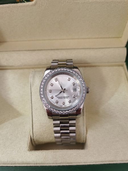 

with box papers high-quality watch new version 18k white gold diamond bezel 40mm dial automatic fashion men's watch gd wristwatch 28130, Slivery;brown