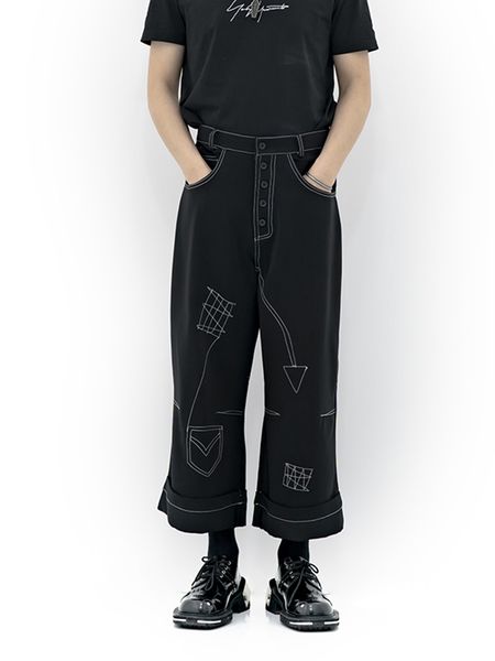 

men's pants spring and autumn men press white line wide leg pants bell bottom style black roll edge wide legs 221119