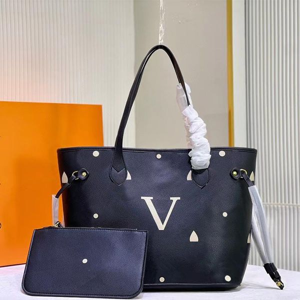 

full leather printed never medium shopping bag fashion women's large capacity tote bags composite bag with zipper purse