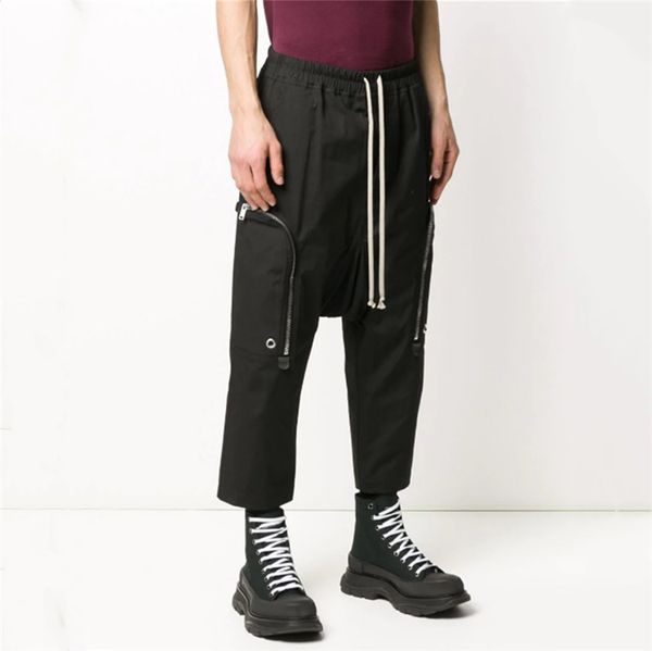 

men's pants s6xl male trend baggy sevenminute pants youth fashion straight leg low down show thin summer casual 221119, Black