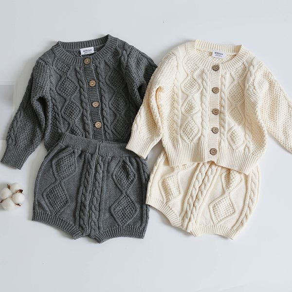 

clothing sets toddler girls boys suit autumn winter children baby knit sweater cardigan shorts clothes 221118, White