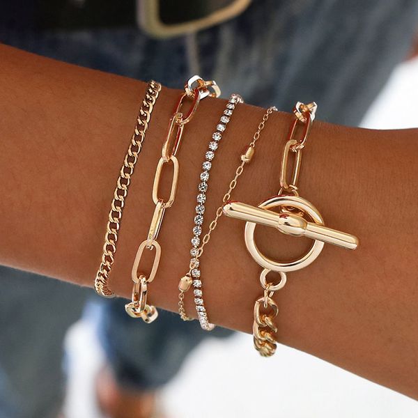 

bangle bracelet designed jewerly new multi-layer mix-and-match hand jewelry delicate rhinestone inlay lock-shaped bracelet, Black