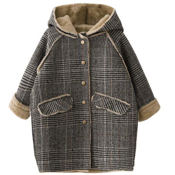 

coat 415 year children outwear winter for girl plaid thicken woolen jacket teenage kids outfits wool long outerwear warm fleece 221118, Blue;gray