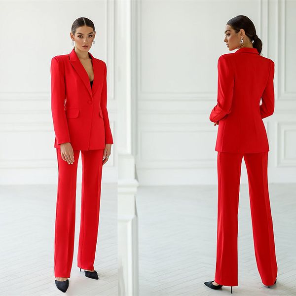 

office lady pants suits formal women red blazer wear prom party business outfits jacket and trousers, Black;red