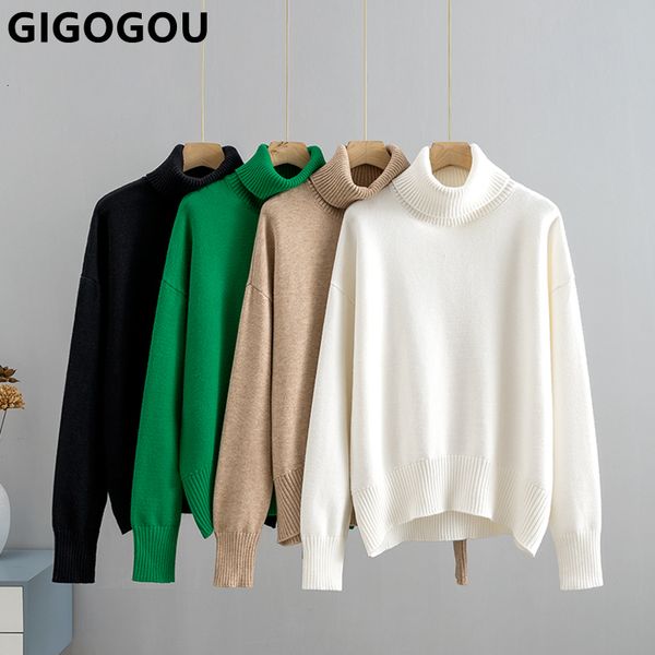 

womens sweaters gigogou chic women turtleneck sweater autumn winter thick warm pullovers oversized casual loose knitted jumper female pull 2, White;black