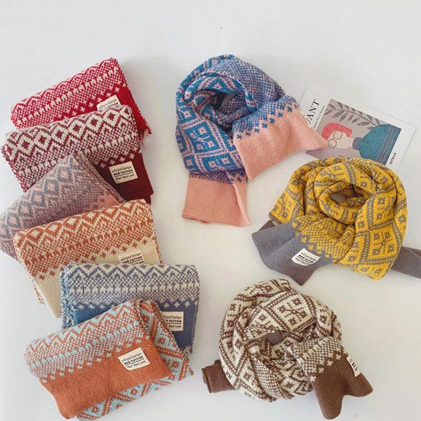 

scarves wraps autumn winter scarf candy color for girl knitted thicken warmer shawl children korean style soft neckerchief 221118, Red;brown