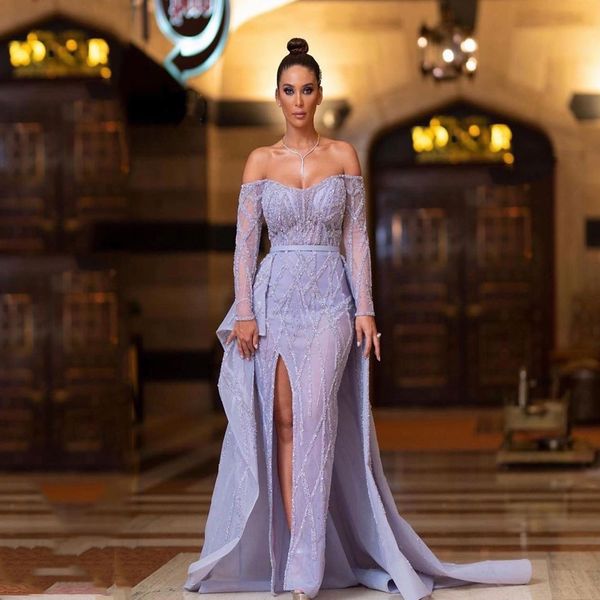 

off shoulder elegant prom dresses illusion party dresses lace sequined side split custom made evening dress, Black;red