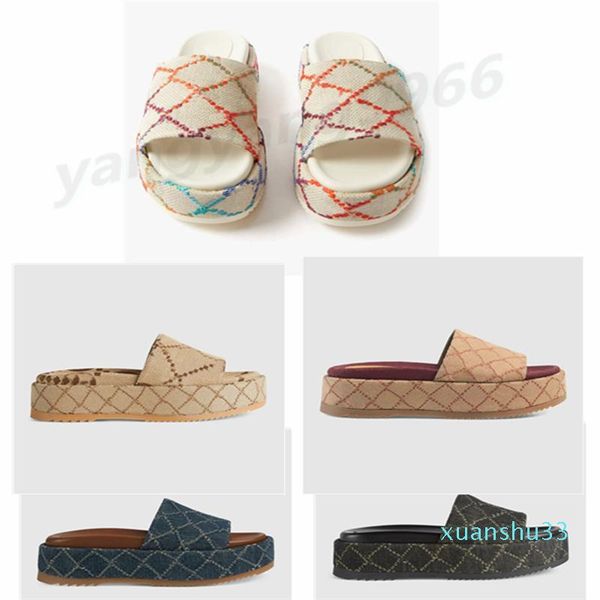 

with box 2022 new color designer slippers womens platform mid heel fashion canvas dust foam runners slippers ujq as, Black