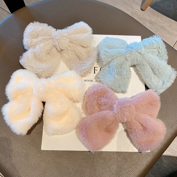 

cute plush hair clips faux fur big bow hairpins hair accessories barrette women girls korean elegant hair ornaments gift, Slivery;white