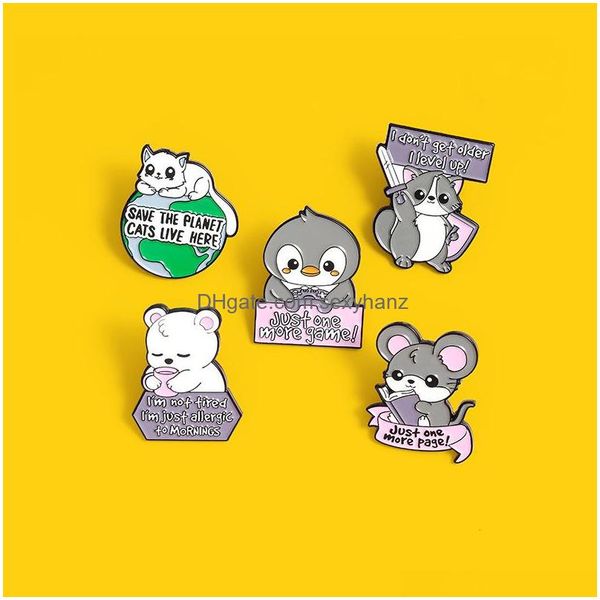 

pins brooches creative cartoon animal brooches set 5pcs cat mouse enamel paint badges penguin polar bear alloy lapel pin denim shir dhl5v, Gray