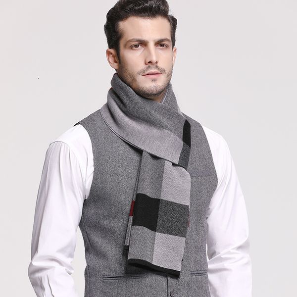 

scarves runmeifa classic autumn winter warm plaid man scarf cashmere wool panama soft striped long 40 colors 221119, Blue;gray