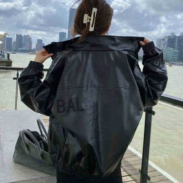 

jacket designer leather 22 new couple motorcycle bright black leather embroidered loose stand collar jackets, Black;brown