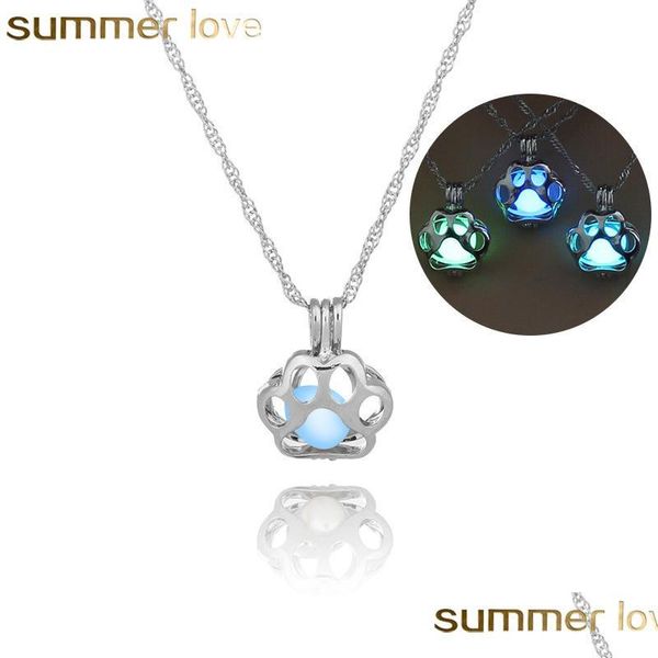 

pendant necklaces glow in the dark necklace metal pet cat sier chain necklaces for woman animal hollow pendant night luminous light dhygf, Silver