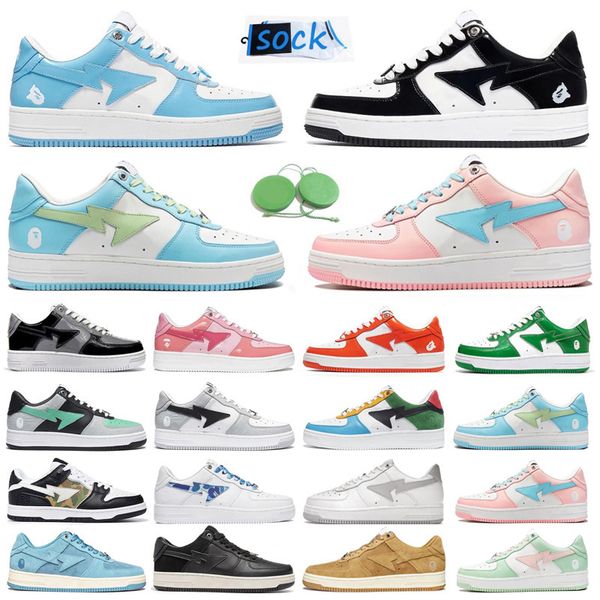 

bapestas baped ape men running shoes bapesta sneaker patent leather blue orange green black white pastel beige tokyo mens trainers sports sn