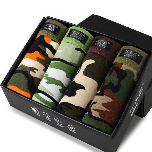 

underpants camouflage printed boxer shorts male panties breathable comfortable letter underwear for men 4pcs lot 221119, Black;white