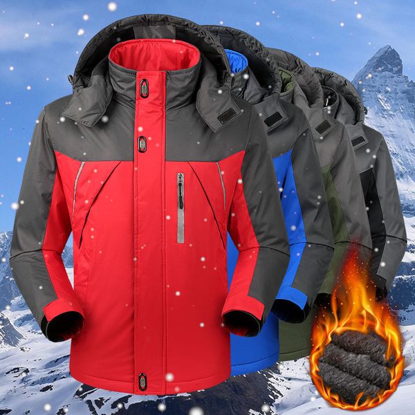 

men's down parkas winter parka men windbreak plus velvet thick warm windproof fur coats male military hooded anorak jackets men's, Black