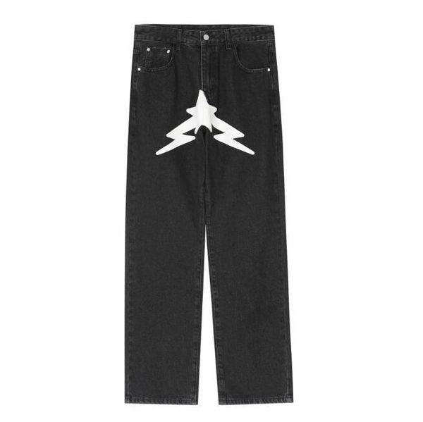 

denim pants printed jeans men fashion hip hop straight trousers pants, Black;brown