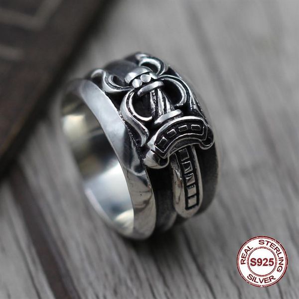 

s925 pure silver men's ring individuality punk style do old restoring ancient ways ring of the sword unique gift to your lover248w