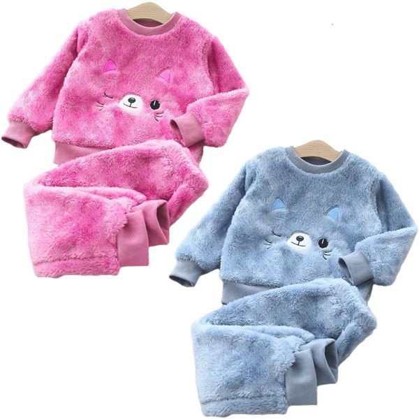 

pajamas winter baby boy girl thicken set flannel fleece toddler child warm catoon sleepwear kids home suit 0-6y 221118, Blue;red