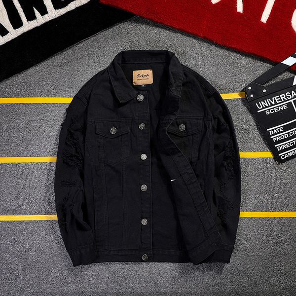 

men's down parkas autumn men's jean jacket slim fit cotton denim jacket red white black ripped hole jean coats men cowboy youth me