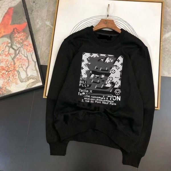 

men's hoodies sweatshirt men street dance skateboard cotton classic embroidery round neck plus velvet fashion loose-fitting hoodie for, Black