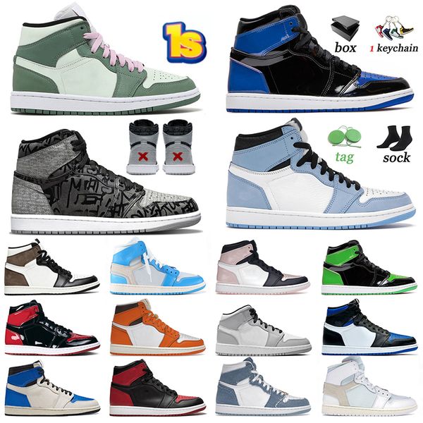 

with box jumpman 1 1s basketball shoes cream dark chocolate university blue hyper royal denim rebellionaire banned patent green trainers sne, White;red