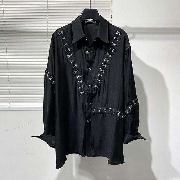 

men's casual shirts original black personality asymmetrical metal splicing loose plankton handsome shirt male yamamoto trend fashion sh, White;black