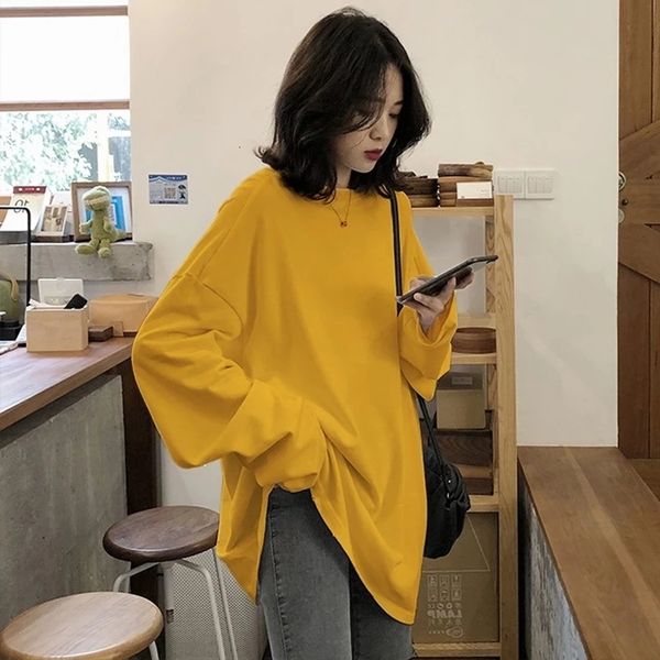 

women's tshirt spring autumn solid simple tshirt harajuku long t shirt women kawaii tshirts women 90s white yellow long sleeve 221119