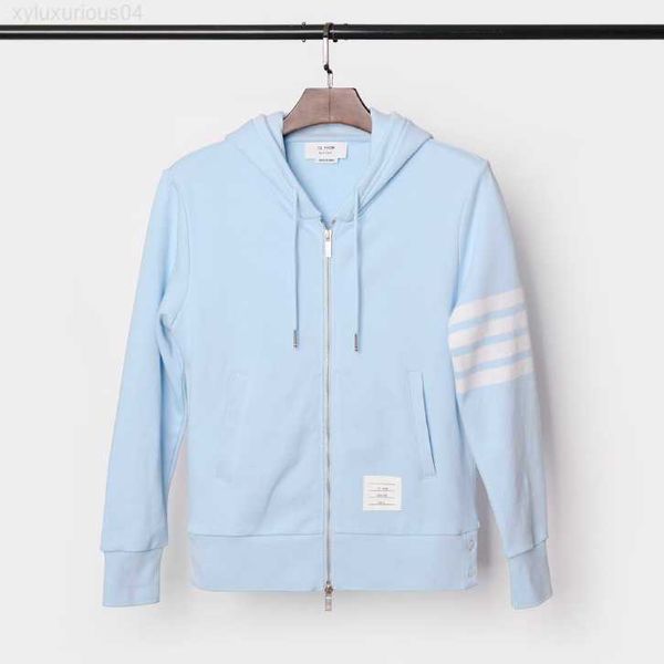 

tb 2021 fashion thom brand spring light blue hooded clothing cotton jacket men women sweatshirts hoodies sportswear coat, Black