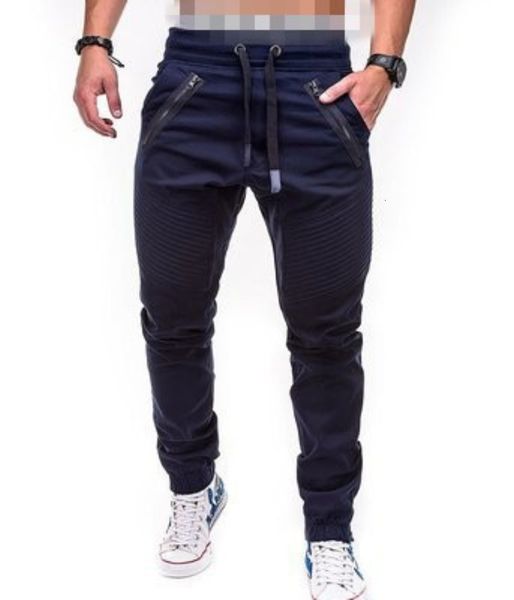 

men's pants men's casual slim fashion trousers tie elastic sports baggy pants double zipper personality trousers sports 221119, Black