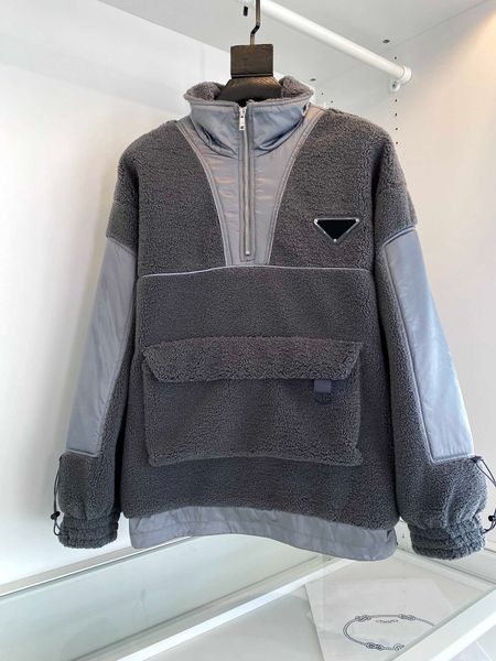 

hoodies and fashion winter autumn rab fleece men's fleece nylon splicing casual pullover sweater outdoor warm coat large pocket decorat, Black;brown