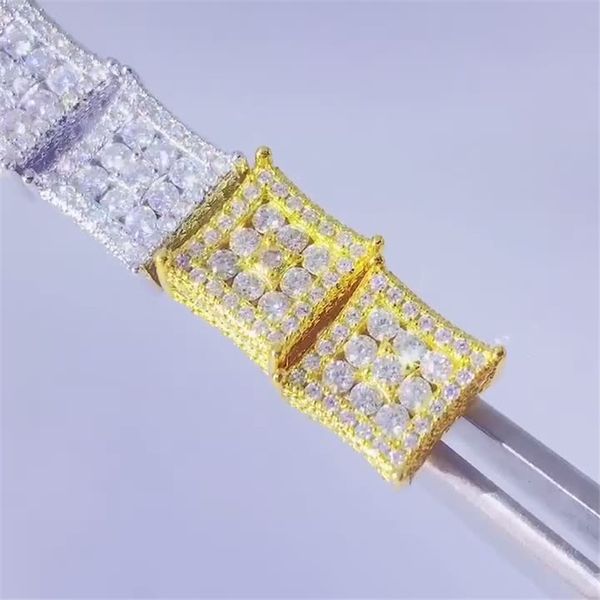 

test past s925 stering silver diamond bling moissanite stone square stud earrings gift for men women nice gift, Golden;silver