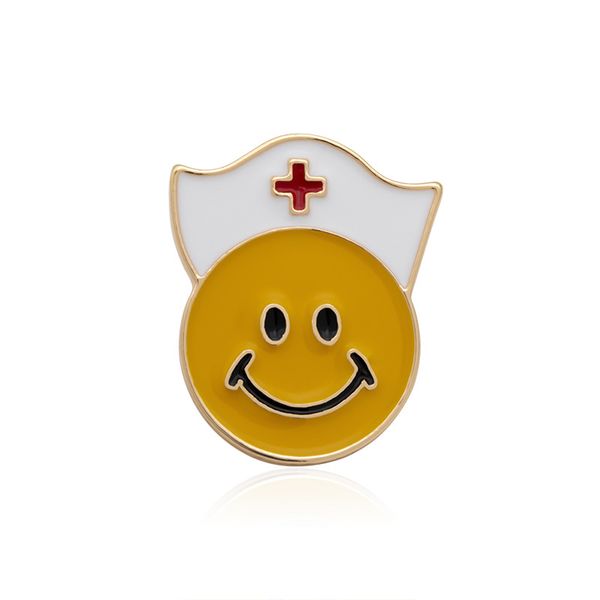 

doctors and nurses themed brooches creative yellow smile face alloy badge gold plated enamel pins jewelry gift bag accessories medical care, Gray