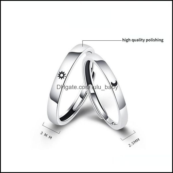 

band rings sun moon couple ring band lover adjustable rings for women men engagement valentines day gift fashion jewelry drop deliver dh1fe, Silver