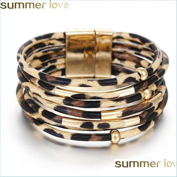 

other bracelets fashion leopard leather bracelets for women bohemian bracelet bangles elegant mtilayer wrap wide jewelry drop deliver dho4s, Golden;silver