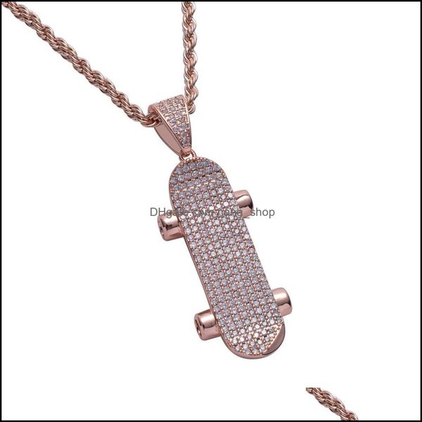 

other jewelry sets 18k gold skateboard necklace nightclub bling diamond cubic zircon pendant necklaces hip hop jewelry set men women dh6kz, Silver