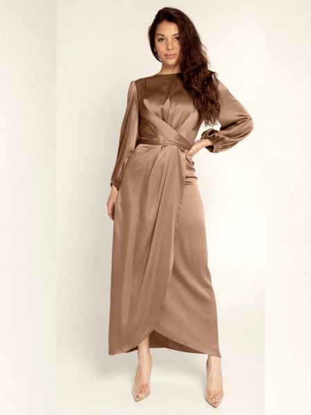 

casual dresses vintage satin dress elegant women lantern sleeve belt lace up ruched slim slit evening maxi dresses for party and wedding 221, Black;gray